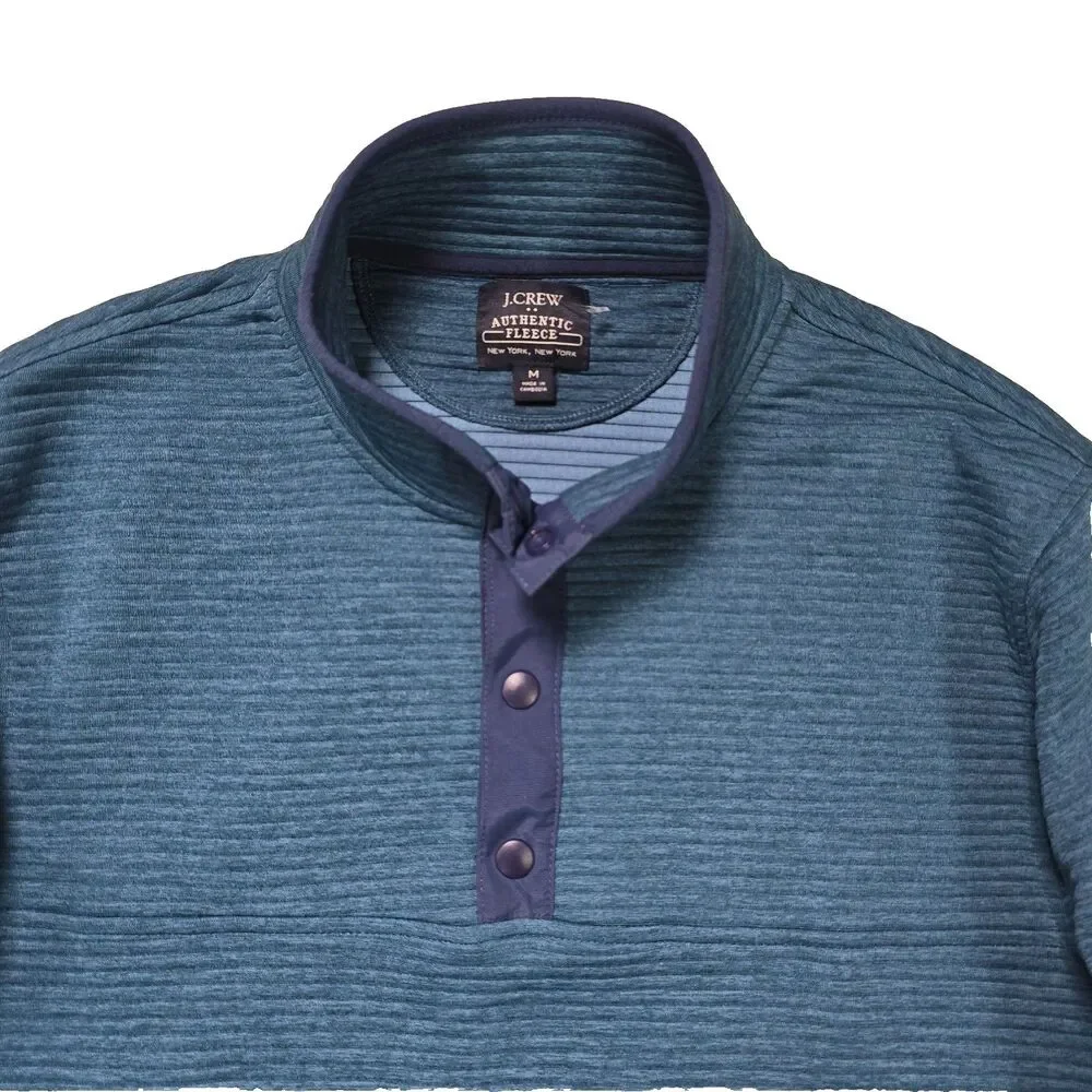 J.Crew Authentic Fleece Mens Medium Heritage Snap Neck Blue Sweater
